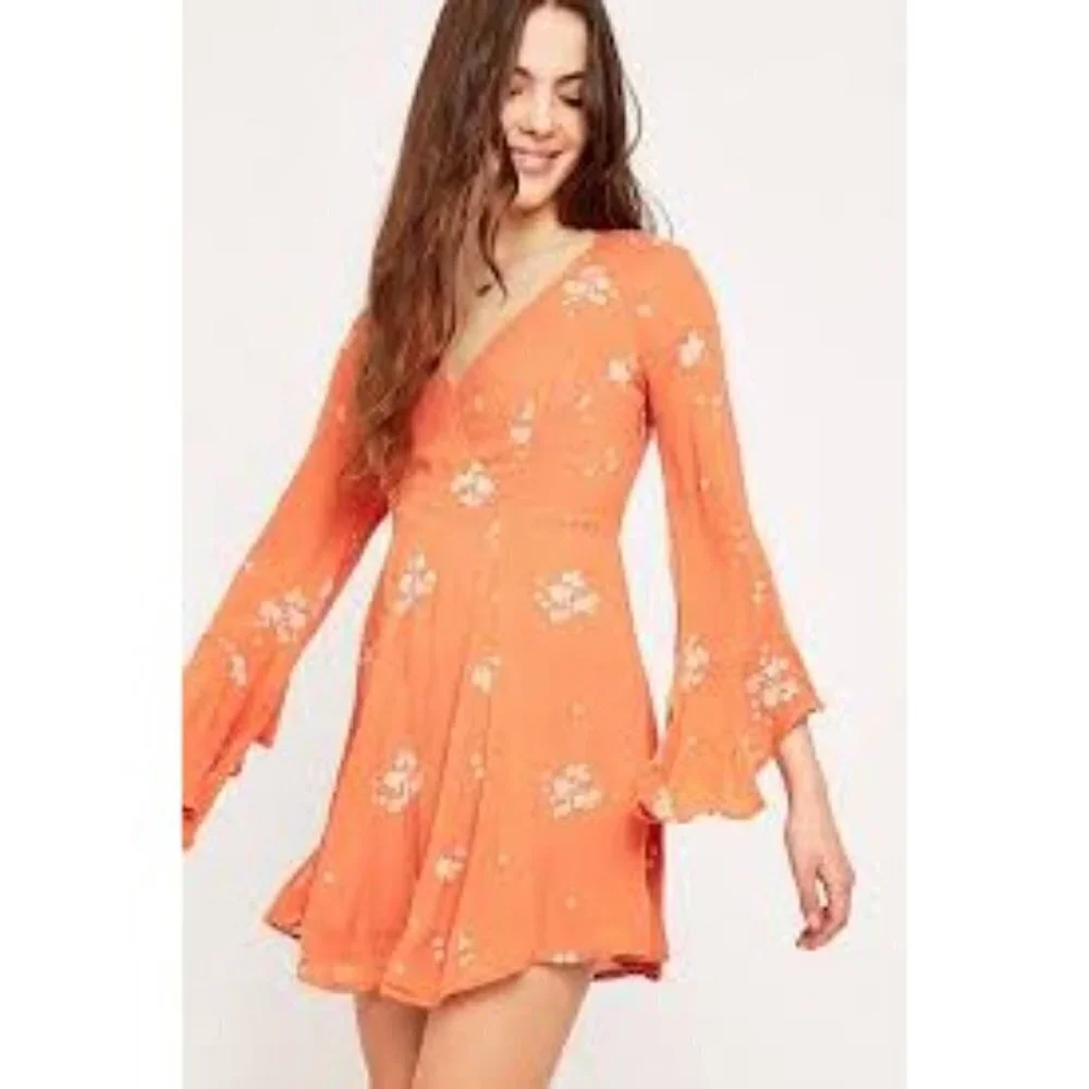 Free People Jasmine Embroidered Orange Dress